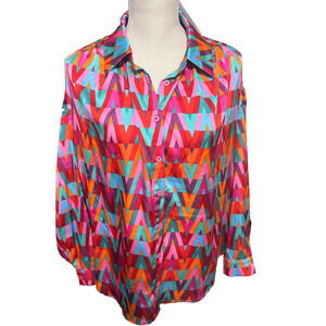 NWT Jodifl Vibrant Multi Colored Print Blouse Top sz S oversized career office